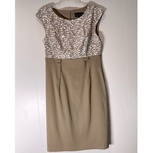 SASSY Tan and white knee length FITTED dress 12